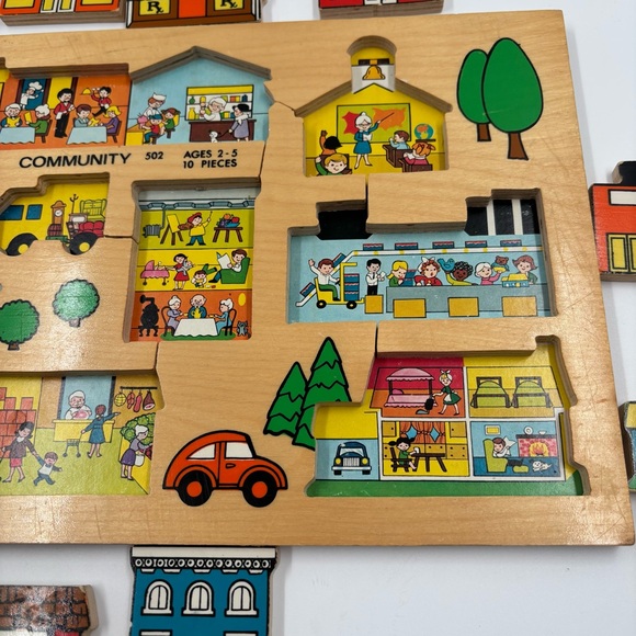 Vtg Fisher-Price Simplex Community 502 Pick-up & Peek Wood Puzzle Holland - Picture 9 of 11